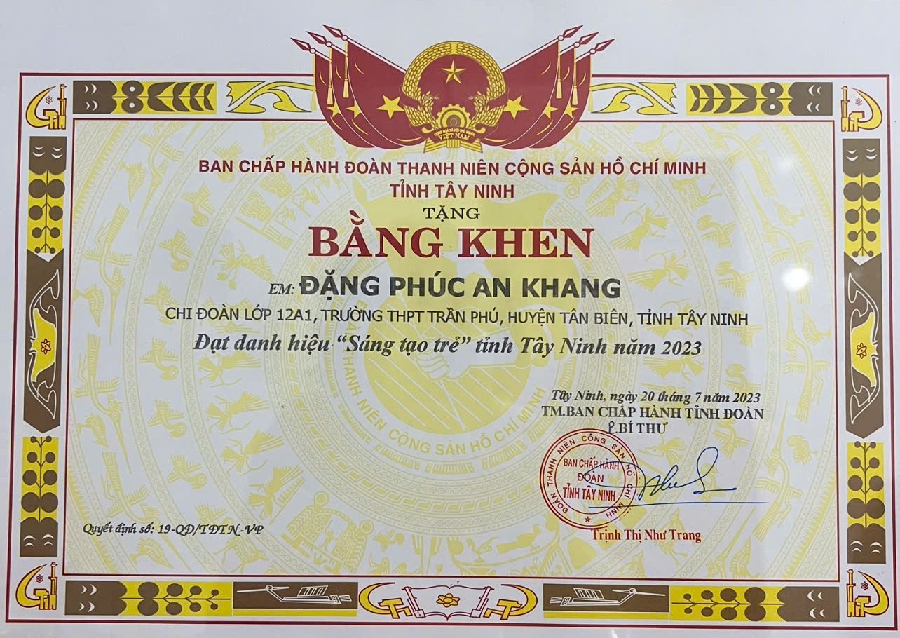 Bằng khen Sáng tạo trẻ 2023