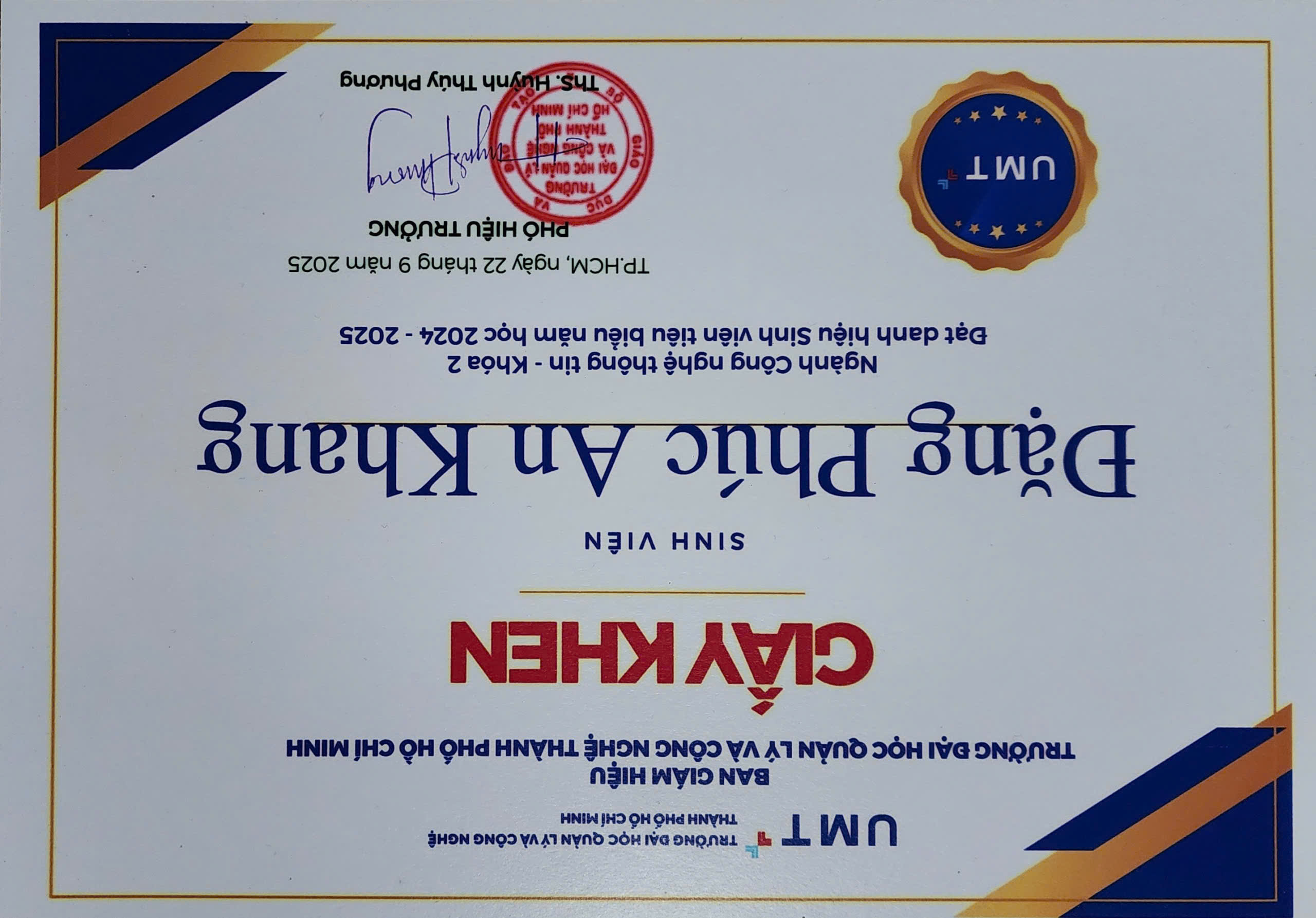 Giấy khen Sinh viên tiêu biểu