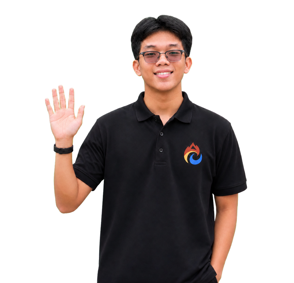 Khang smiling and waving hello